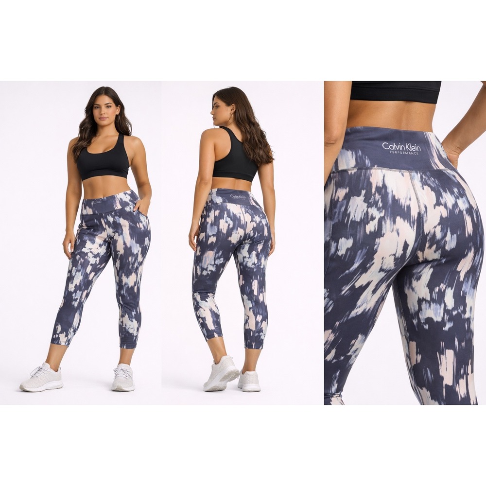 Calvin Klein Performance High Waist 7/8 Leggings Blue Abstract Print Small